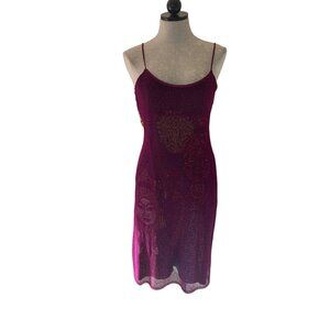 Custo Barcelona Vintage Y2K Slip Dress Size Large Mesh Overlay Magenta Purple